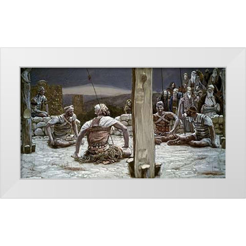 Sitting Down They Watched Him There White Modern Wood Framed Art Print by Tissot, James