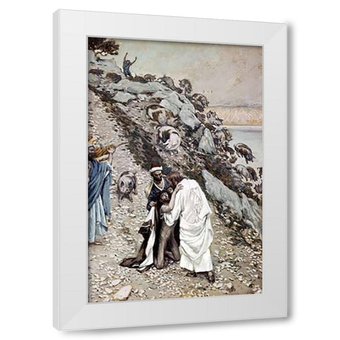 Swine Driven Into The Sea White Modern Wood Framed Art Print by Tissot, James