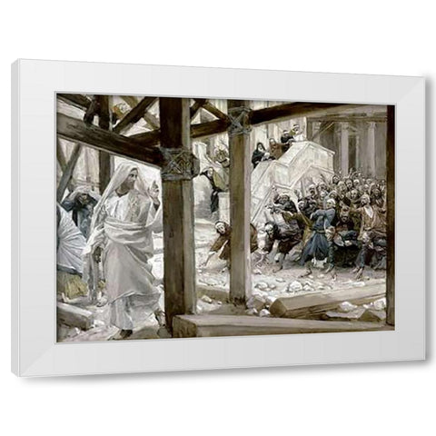They Cast Stones at Him White Modern Wood Framed Art Print by Tissot, James