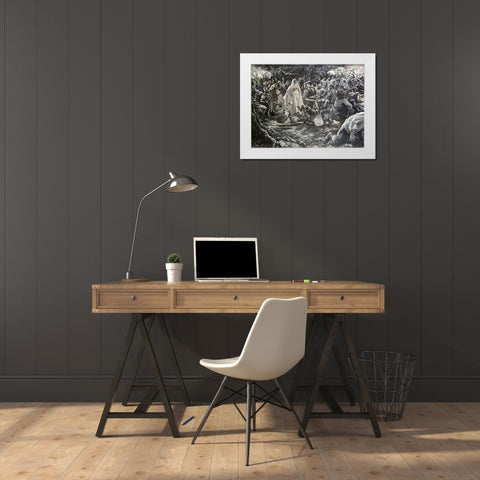 They Went Backward and Fell To The Ground White Modern Wood Framed Art Print by Tissot, James