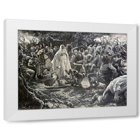 They Went Backward and Fell To The Ground White Modern Wood Framed Art Print by Tissot, James