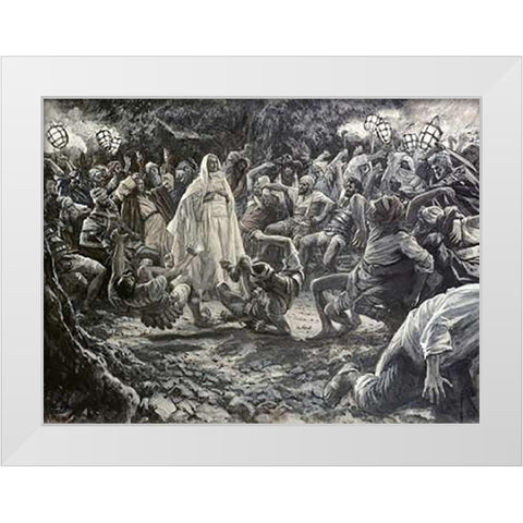 They Went Backward and Fell To The Ground White Modern Wood Framed Art Print by Tissot, James