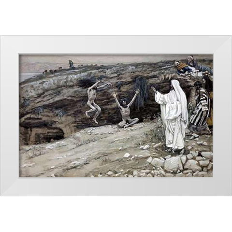 Two Men Vintagesessed With Devils White Modern Wood Framed Art Print by Tissot, James