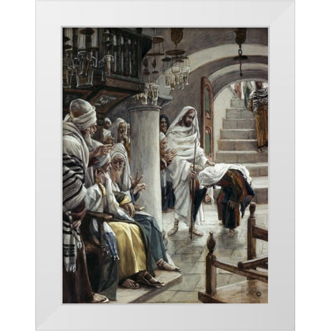 Woman Who Had An Infirmity 18 Years White Modern Wood Framed Art Print by Tissot, James Jacques
