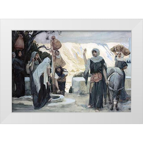 Women at The Well White Modern Wood Framed Art Print by Tissot, James