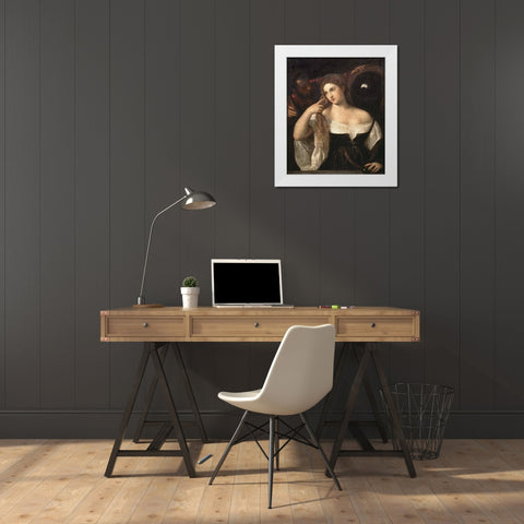 Portrait of a Woman at Her Toilette White Modern Wood Framed Art Print by Titian