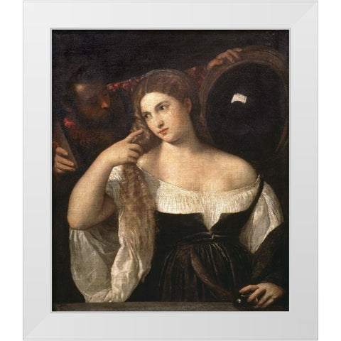Portrait of a Woman at Her Toilette White Modern Wood Framed Art Print by Titian