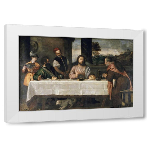 Supper at Emmaus White Modern Wood Framed Art Print by Titian