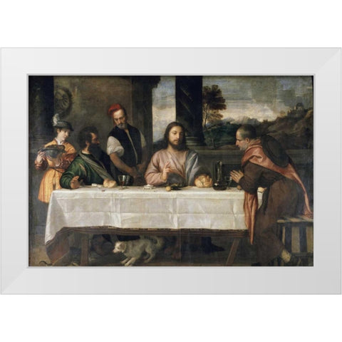 Supper at Emmaus White Modern Wood Framed Art Print by Titian