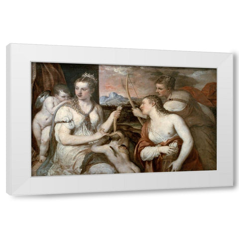 Venus Blindfolding Cupid White Modern Wood Framed Art Print by Titian