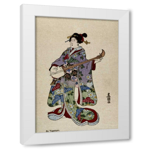 Shamisen II White Modern Wood Framed Art Print by Toyokuni, Utagawa