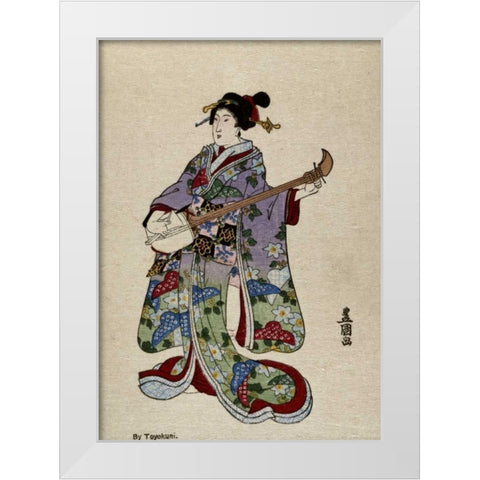 Shamisen II White Modern Wood Framed Art Print by Toyokuni, Utagawa