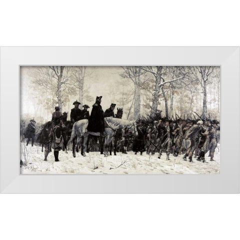 Washington Reviewing His Troops at Valley Forge, 1883 White Modern Wood Framed Art Print by Trego, William T.