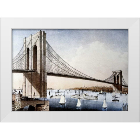 Brooklyn Bridge, New York City White Modern Wood Framed Art Print by Unknown