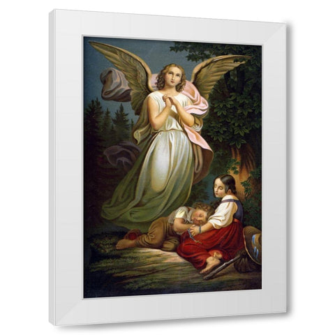 Safe! For the Angel Was Sent to Protect Them White Modern Wood Framed Art Print by Unknown