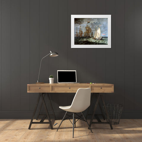 Tall Ships, Full Sail White Modern Wood Framed Art Print by Unknown