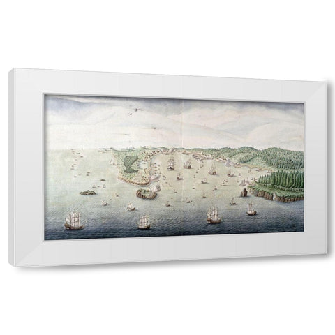 Veue Du Port De Louis - Bourg Dans LIsle Royale White Modern Wood Framed Art Print by Unknown