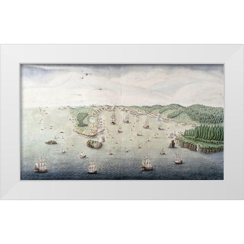 Veue Du Port De Louis - Bourg Dans LIsle Royale White Modern Wood Framed Art Print by Unknown