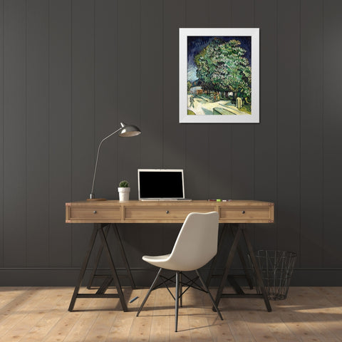 Chestnut Trees in Blossom White Modern Wood Framed Art Print by Van Gogh, Vincent