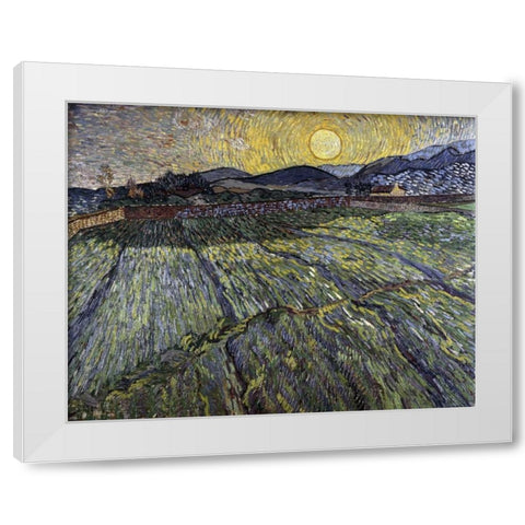 Enclosed Field with Rising Sun, Saint-Remy White Modern Wood Framed Art Print by Van Gogh, Vincent