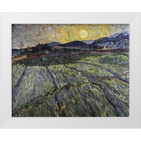 Enclosed Field with Rising Sun, Saint-Remy White Modern Wood Framed Art Print by Van Gogh, Vincent