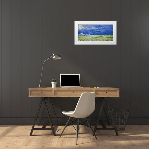 Field under a Stormy Sky White Modern Wood Framed Art Print by Van Gogh, Vincent