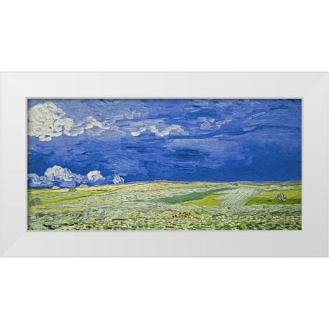 Field under a Stormy Sky White Modern Wood Framed Art Print by Van Gogh, Vincent