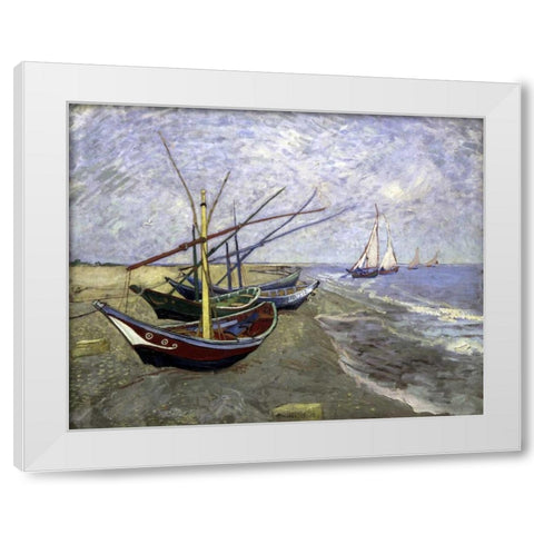 Fishing Boats On The Beachat Saintes-Maries White Modern Wood Framed Art Print by Van Gogh, Vincent