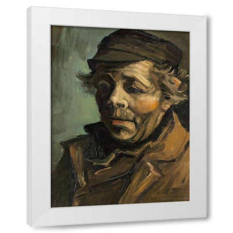 Head of a Peasant with Cap White Modern Wood Framed Art Print by Van Gogh, Vincent