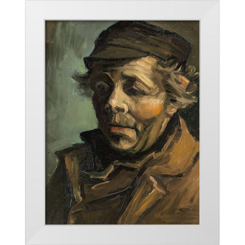 Head of a Peasant with Cap White Modern Wood Framed Art Print by Van Gogh, Vincent
