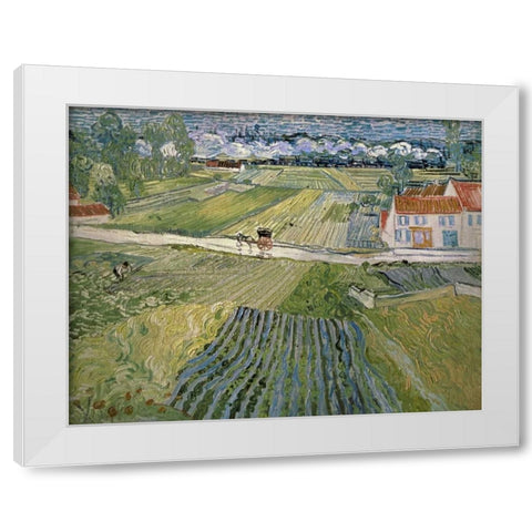 Landscape With Carriage and Train White Modern Wood Framed Art Print by Van Gogh, Vincent