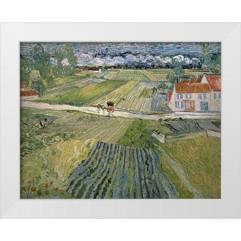 Landscape With Carriage and Train White Modern Wood Framed Art Print by Van Gogh, Vincent