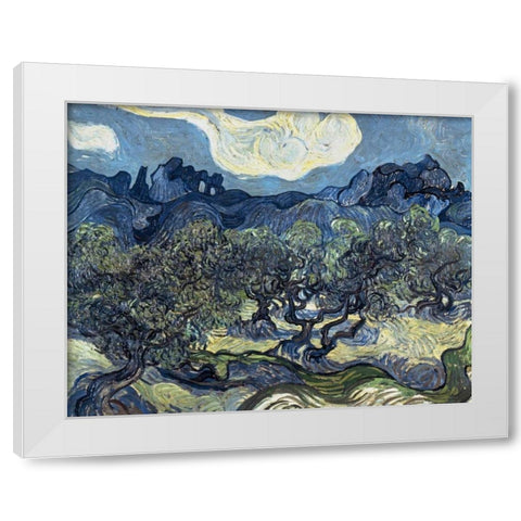 Olive Trees With The Alpilles In The Background,Saint-Remy White Modern Wood Framed Art Print by Van Gogh, Vincent