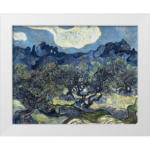 Olive Trees With The Alpilles In The Background,Saint-Remy White Modern Wood Framed Art Print by Van Gogh, Vincent