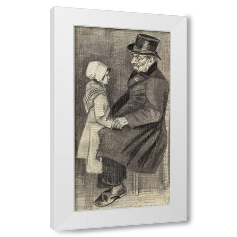 Orphan Man, Sitting with Little Girl White Modern Wood Framed Art Print by Van Gogh, Vincent
