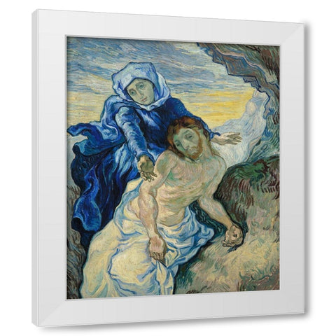Pieta (After Delacroix) White Modern Wood Framed Art Print by Van Gogh, Vincent