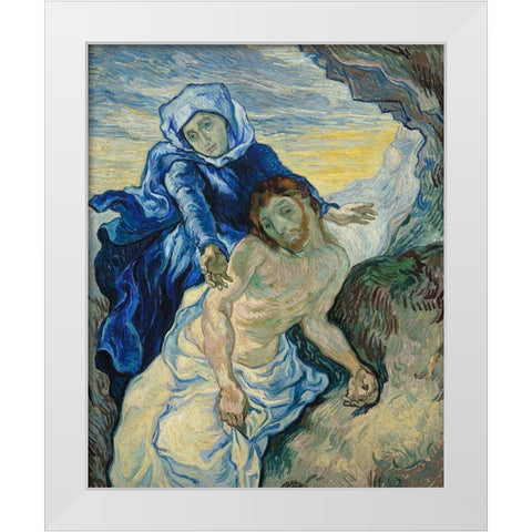Pieta (After Delacroix) White Modern Wood Framed Art Print by Van Gogh, Vincent