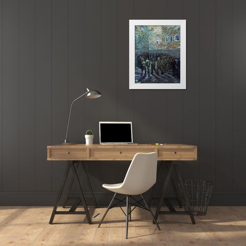Prisoners Exercising - After Dore White Modern Wood Framed Art Print by Van Gogh, Vincent