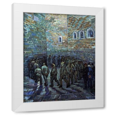 Prisoners Exercising - After Dore White Modern Wood Framed Art Print by Van Gogh, Vincent