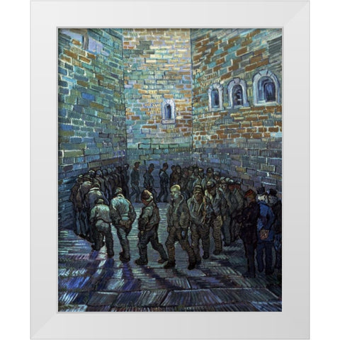 Prisoners Exercising - After Dore White Modern Wood Framed Art Print by Van Gogh, Vincent