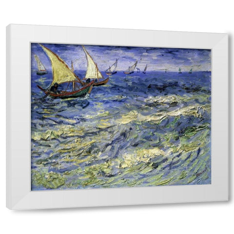 Seascape at Saintes-Maries-De-La-Mer White Modern Wood Framed Art Print by Van Gogh, Vincent
