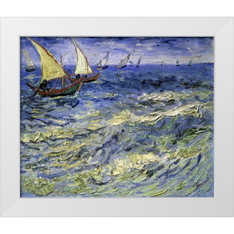 Seascape at Saintes-Maries-De-La-Mer White Modern Wood Framed Art Print by Van Gogh, Vincent