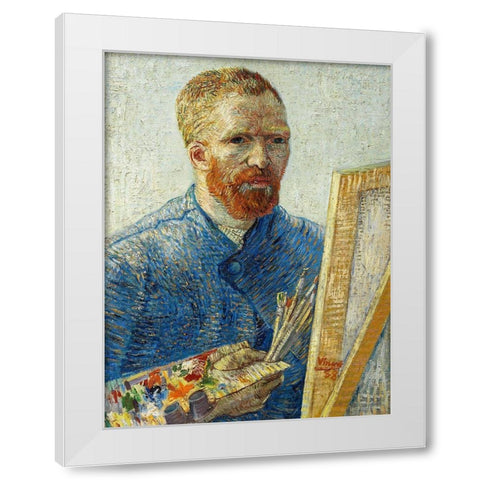 Self Portrait in Front of Easel White Modern Wood Framed Art Print by Van Gogh, Vincent