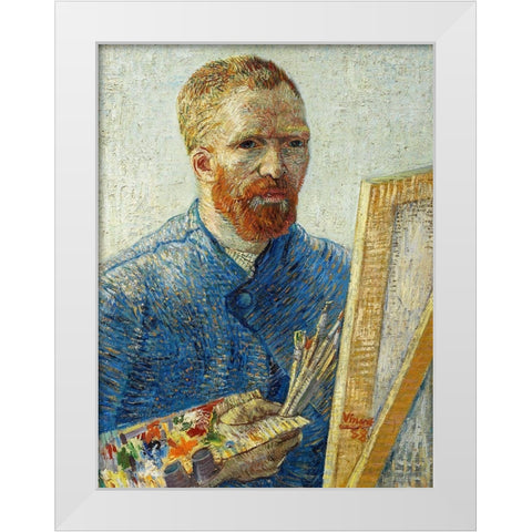 Self Portrait in Front of Easel White Modern Wood Framed Art Print by Van Gogh, Vincent