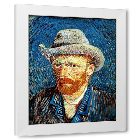 Self Portrait in Grey Felt Hat White Modern Wood Framed Art Print by Van Gogh, Vincent