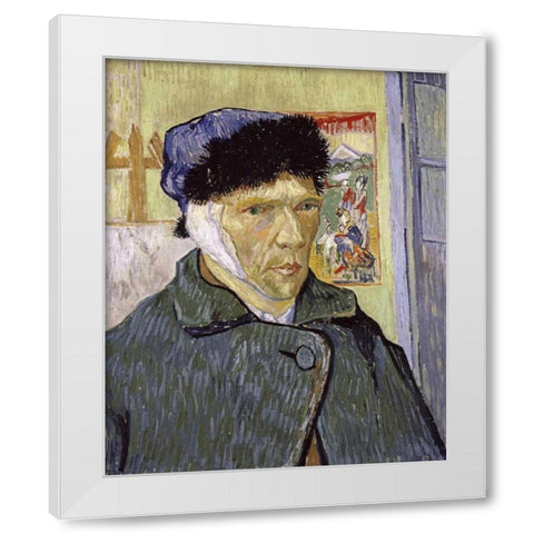 Self Portrait With Bandaged Ear White Modern Wood Framed Art Print by Van Gogh, Vincent