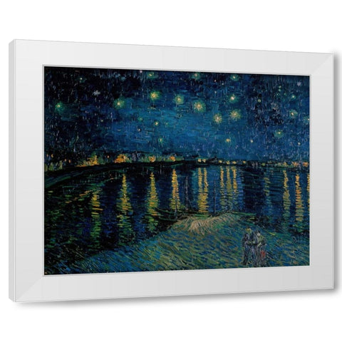 Starlight Over the Rhone White Modern Wood Framed Art Print by Van Gogh, Vincent