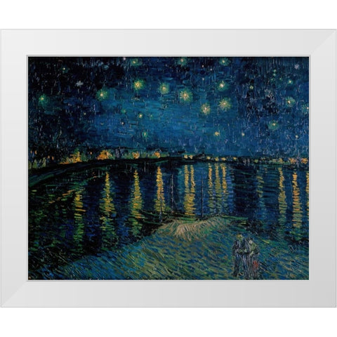 Starlight Over the Rhone White Modern Wood Framed Art Print by Van Gogh, Vincent