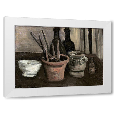 Still Life with Paintbrushes in a Pot White Modern Wood Framed Art Print by Van Gogh, Vincent