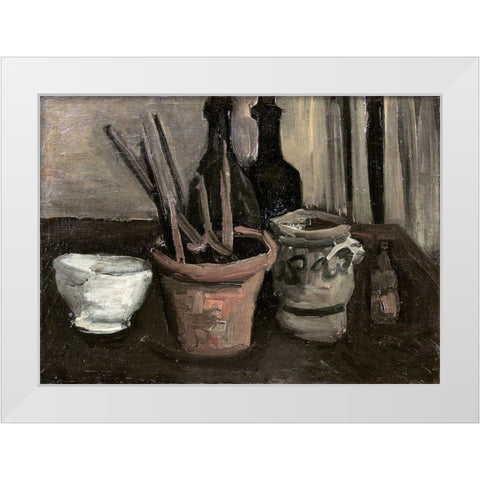 Still Life with Paintbrushes in a Pot White Modern Wood Framed Art Print by Van Gogh, Vincent